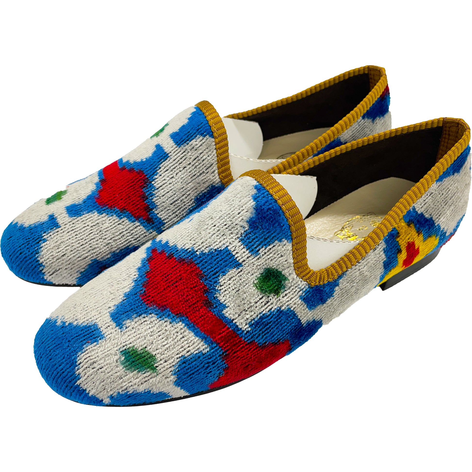 Wally Dug Co - Leather Sole Slippers - Colour: Blue / White