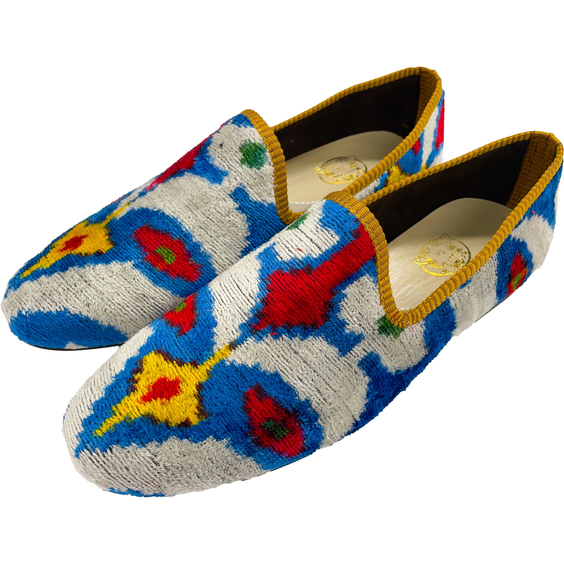 Wally Dug Co - Leather Sole Slippers - Colour: Blue / White