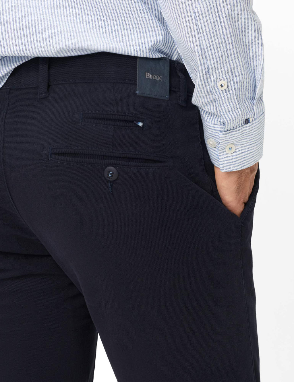 Brax Fabio IN 7-1153 chinos in Navy – back pocket detail