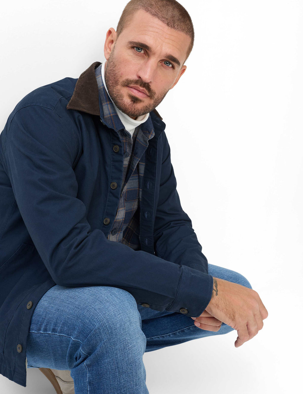 Brax Kay cord collar overshirt in Night Blue - collar detail