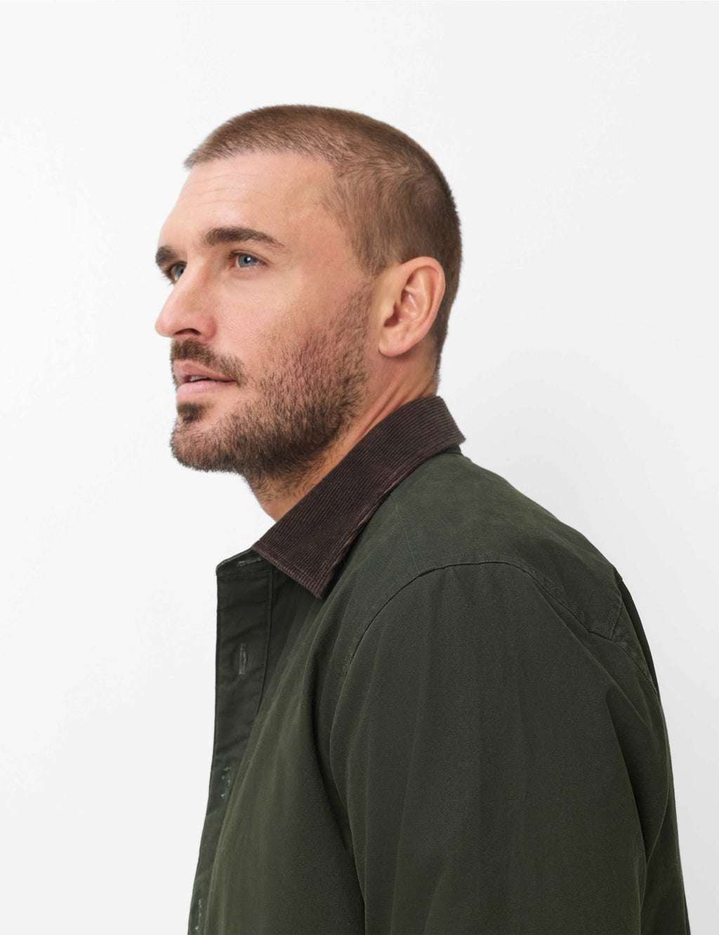 Brax Kay cord collar overshirt in Pine - fabric detail