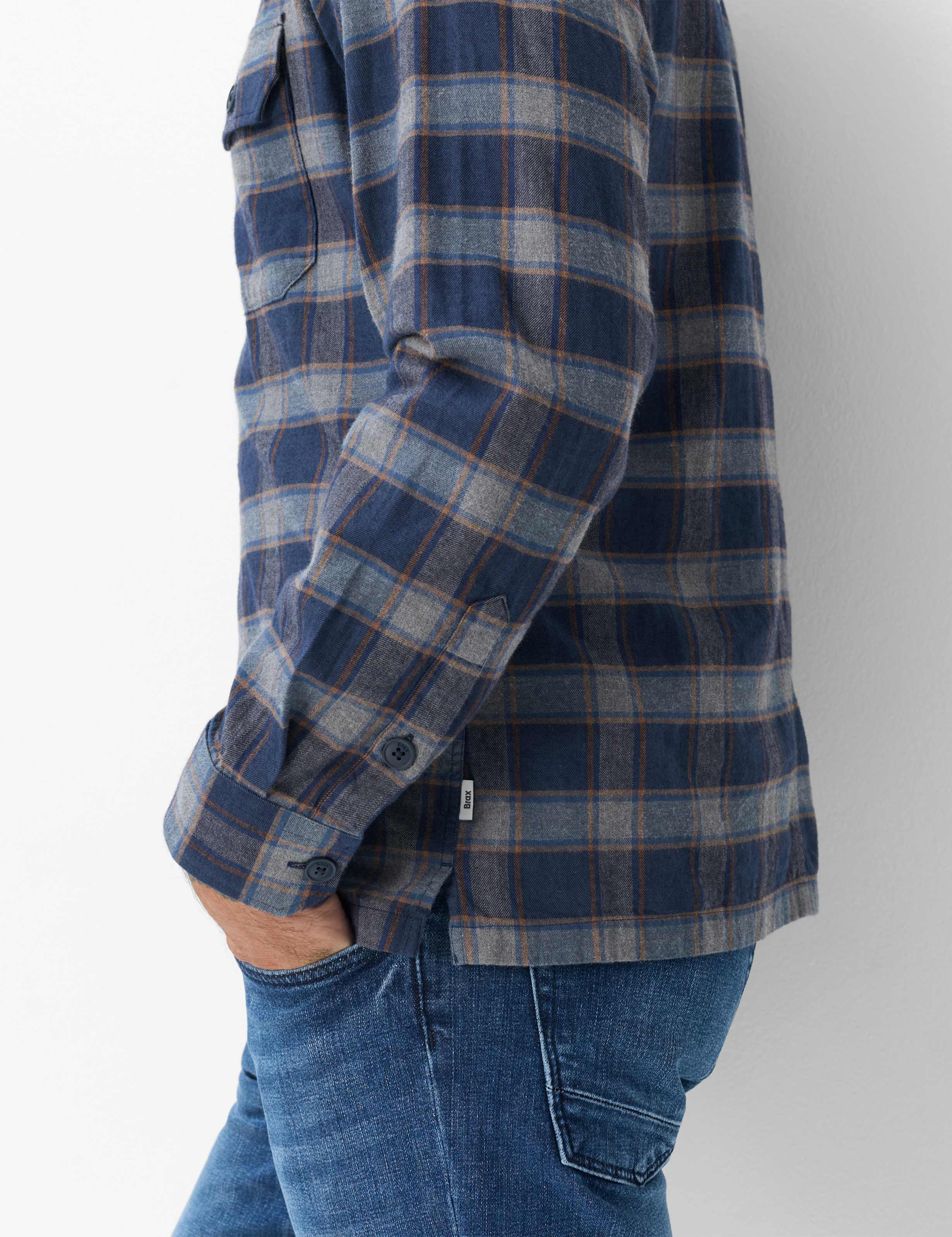 Brax Kay flannel overshirt in Navy - fabric detail