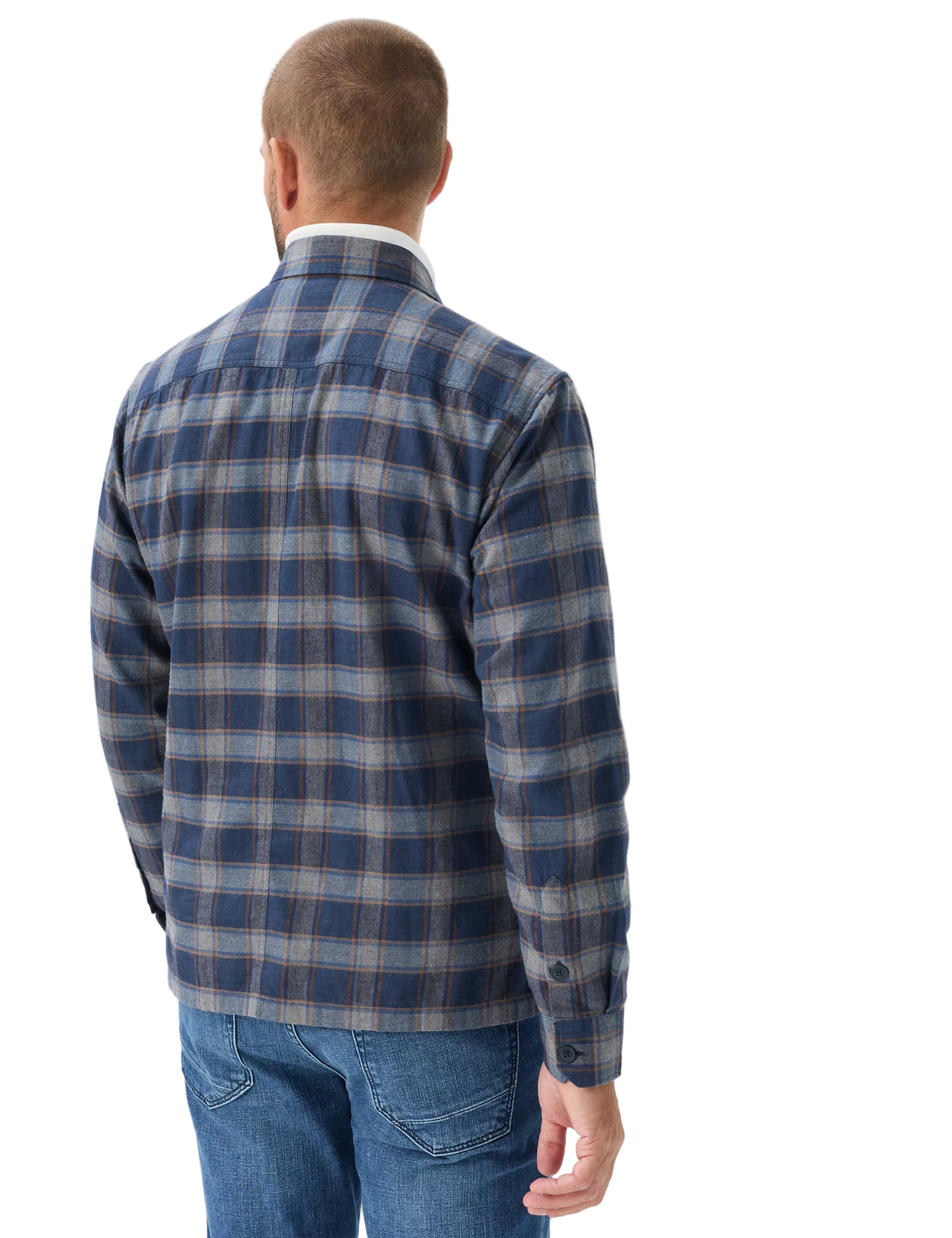 Brax Kay flannel overshirt in Navy - model back