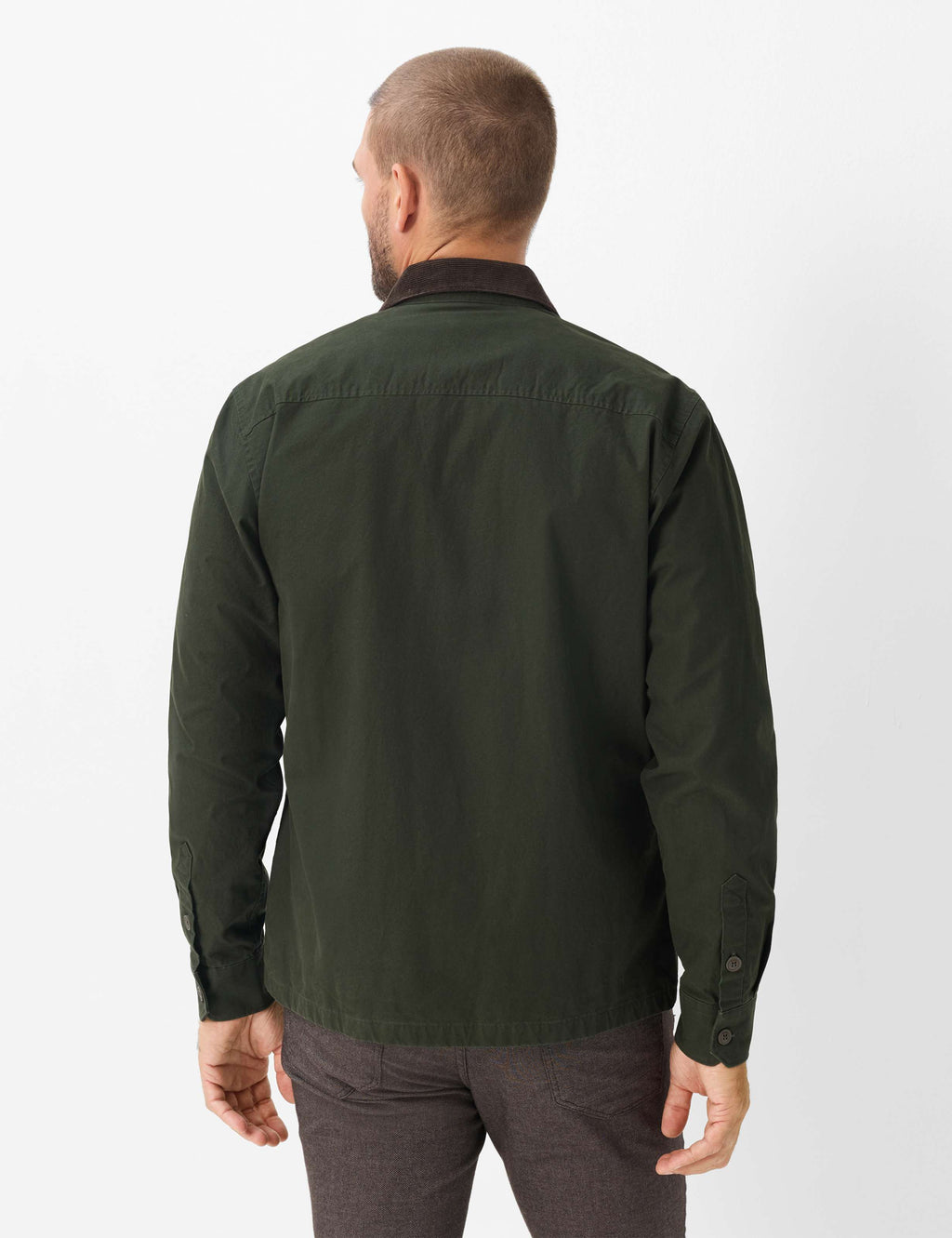 Brax Kay cord collar overshirt in Pine - model back