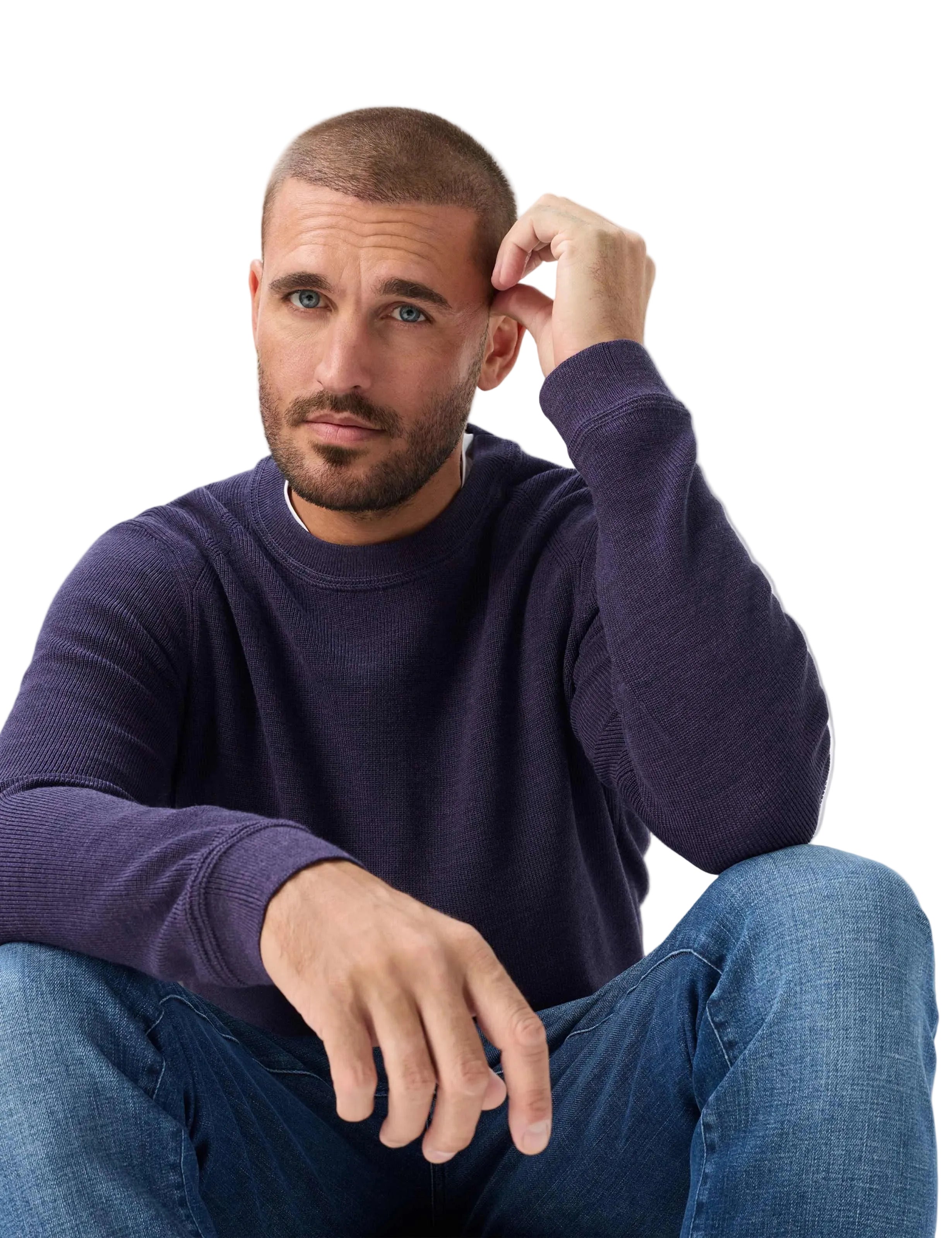 Brax Roy crew neck jumper in Plum - knit detail