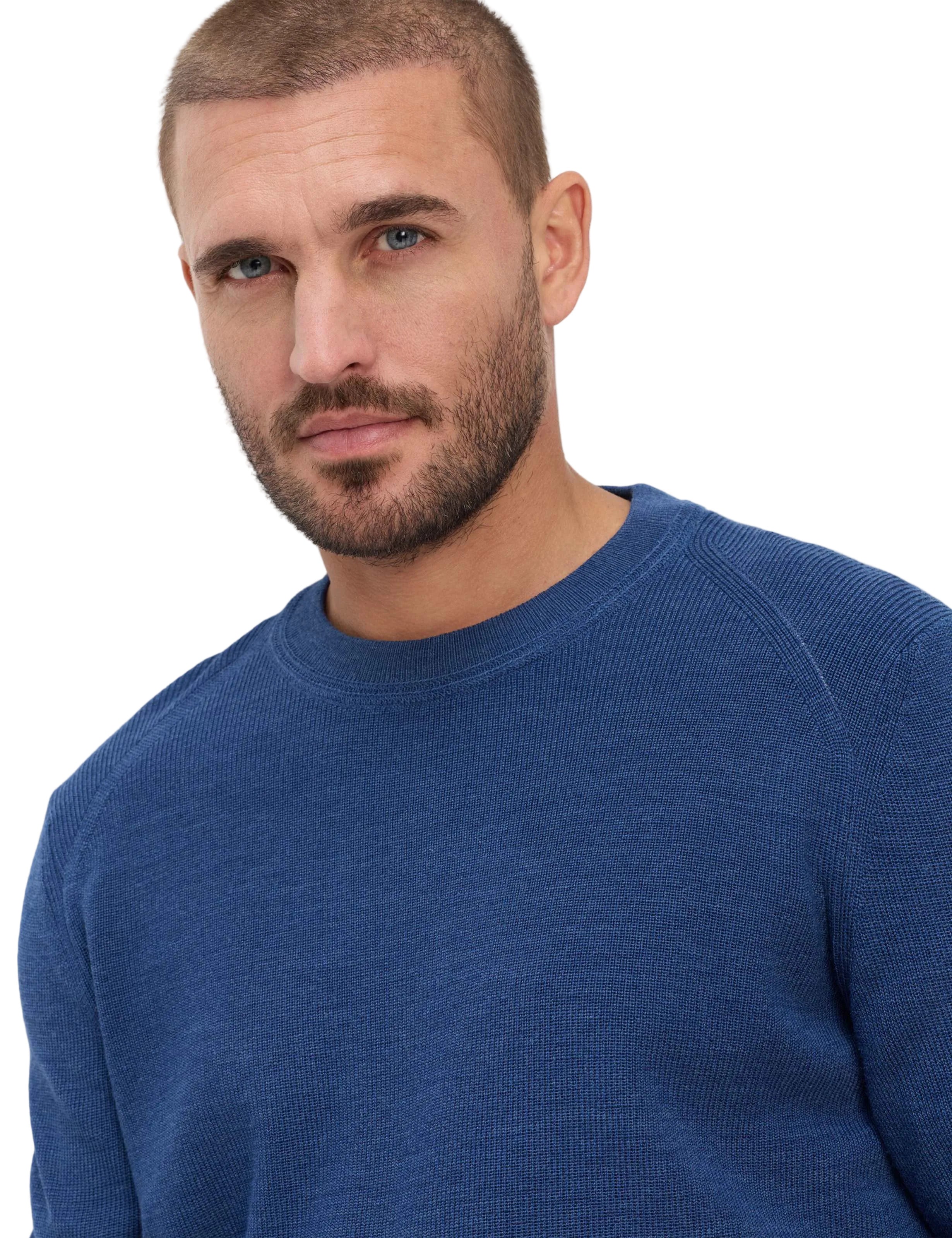 Brax Roy crew neck jumper in Steel Blue - fabric detail