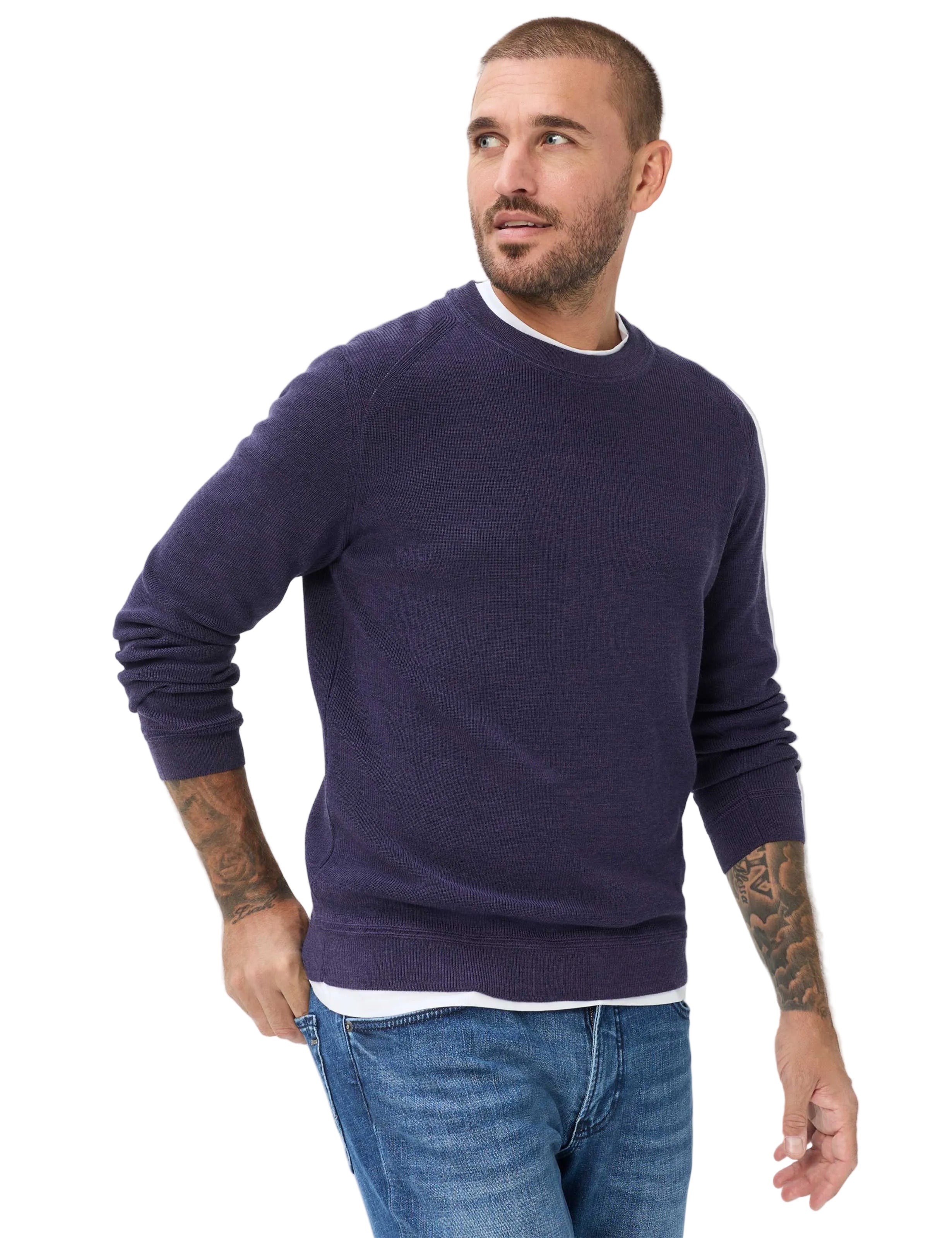 Brax Roy crew neck jumper in Plum - model front
