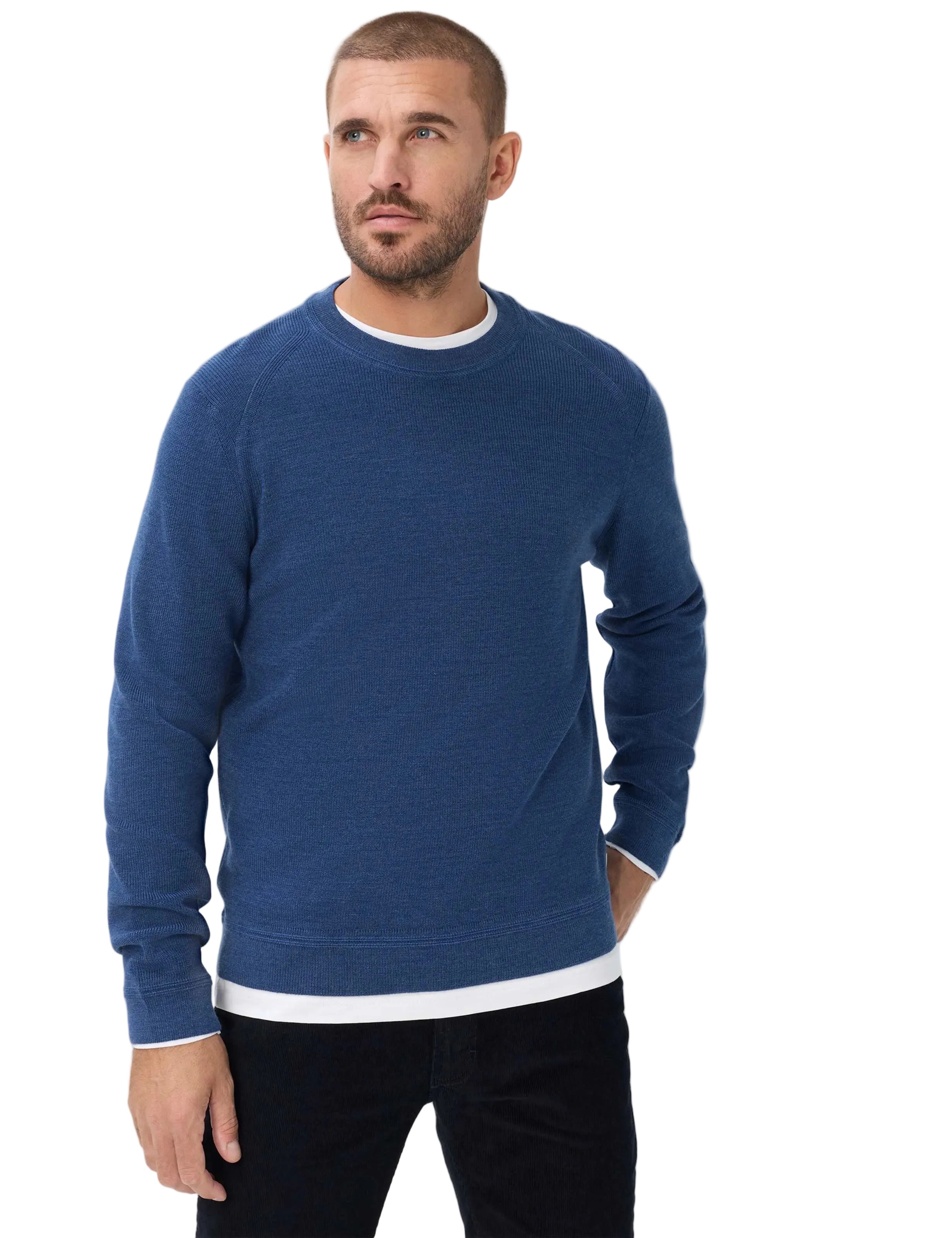 Brax Roy crew neck jumper in Steel Blue - model front