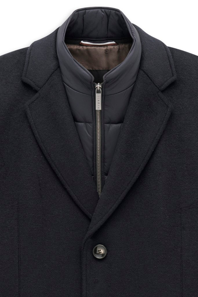 Navy Wool Blend Revere Collar Coat – lapel detail