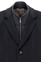 Navy Wool Blend Revere Collar Coat – lapel detail