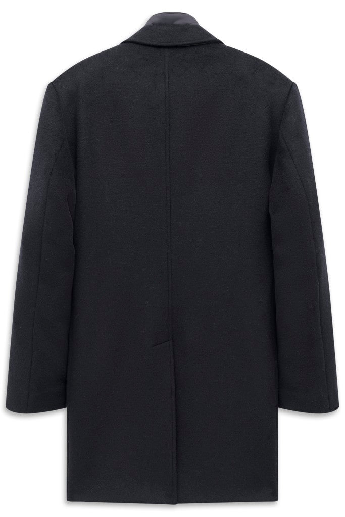 Navy Wool Blend Revere Collar Coat – back view