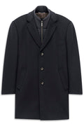 Navy Wool Blend Revere Collar Coat – front view