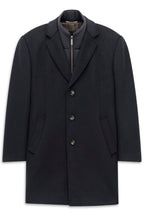 Navy Wool Blend Revere Collar Coat – front view