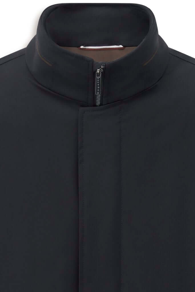 Bugatti Stand Collar Poplin Coat in navy – detail view