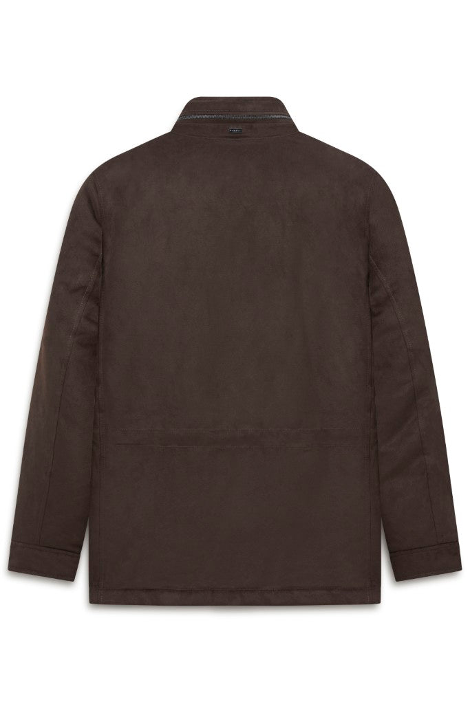 Brown Zip and Button Blouson Jacket – back view