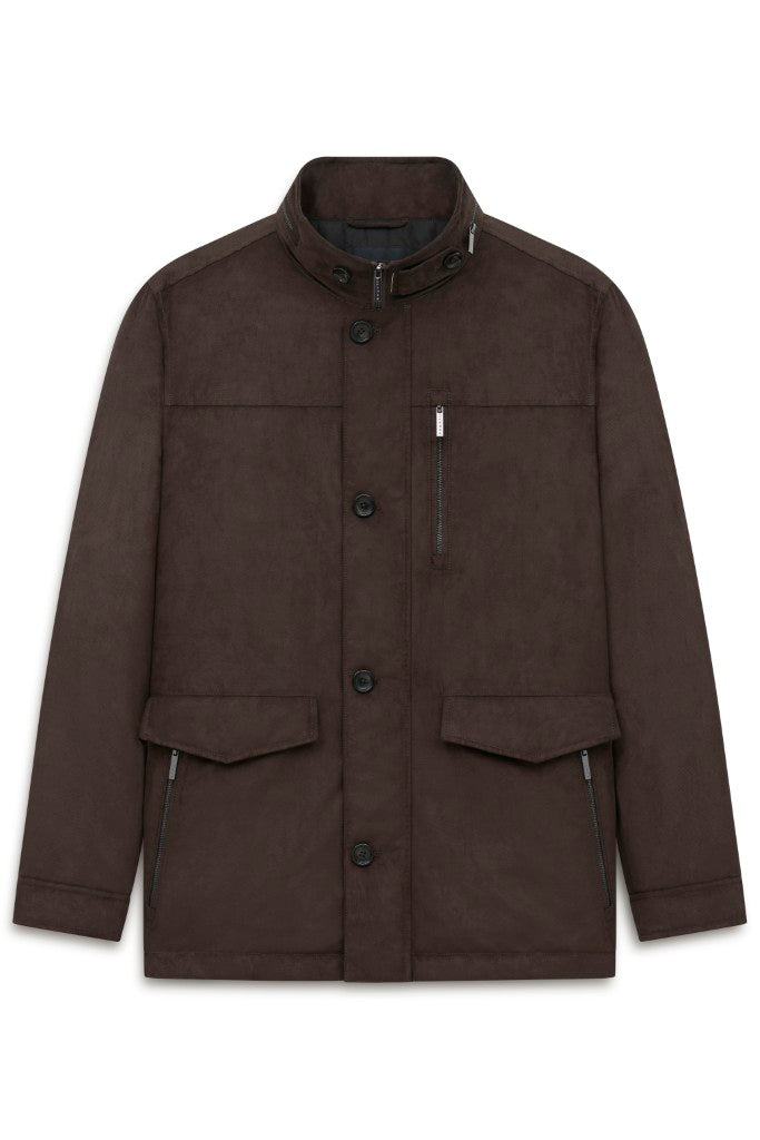 Brown Zip and Button Blouson Jacket – front view