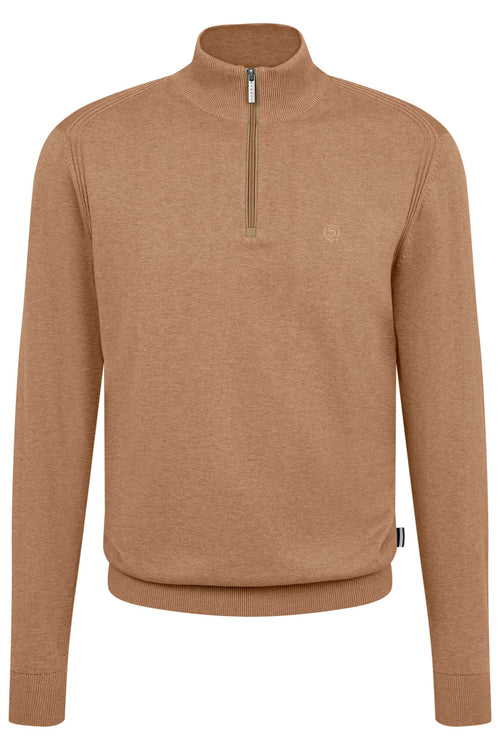 Bugatti Fine Cotton 1/4 Zip Pullover in Camel – product view