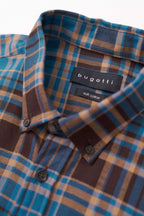 Bugatti - Check Shirt - Colour: Petrol / Brown