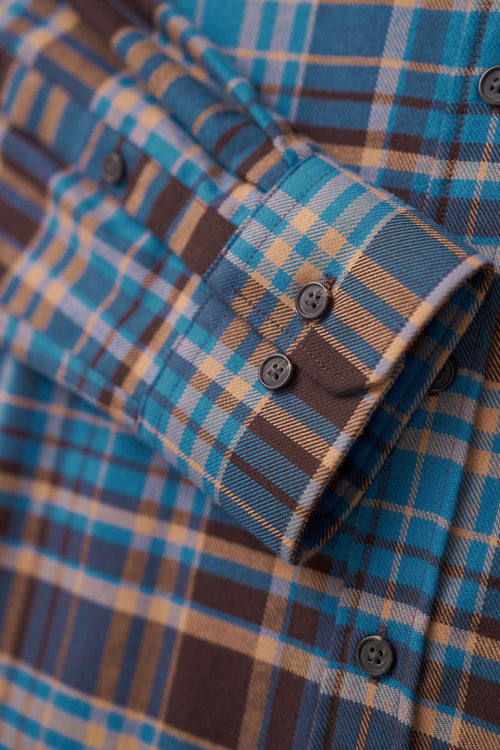 Bugatti - Check Shirt - Colour: Petrol / Brown
