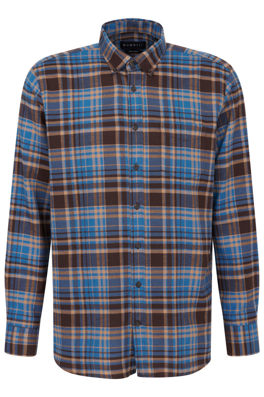 Bugatti - Check Shirt - Colour: Petrol / Brown