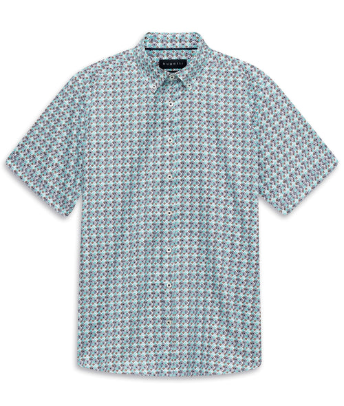 Bugatti Aqua Print Short-Sleeve Shirt – front view