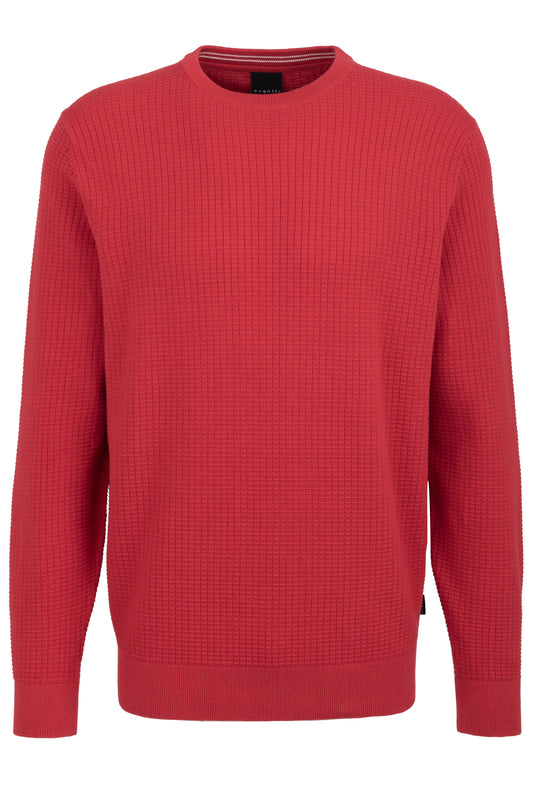 Bugatti - Textured Crew Neck Pullover - Colour: Red