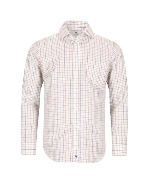 Magee Caher Tattersalls Shirt in cream with rust, blue and pink Tattersalls check