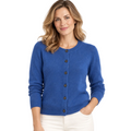 Massoti ladies lambswool cardigan in Royal – model front view