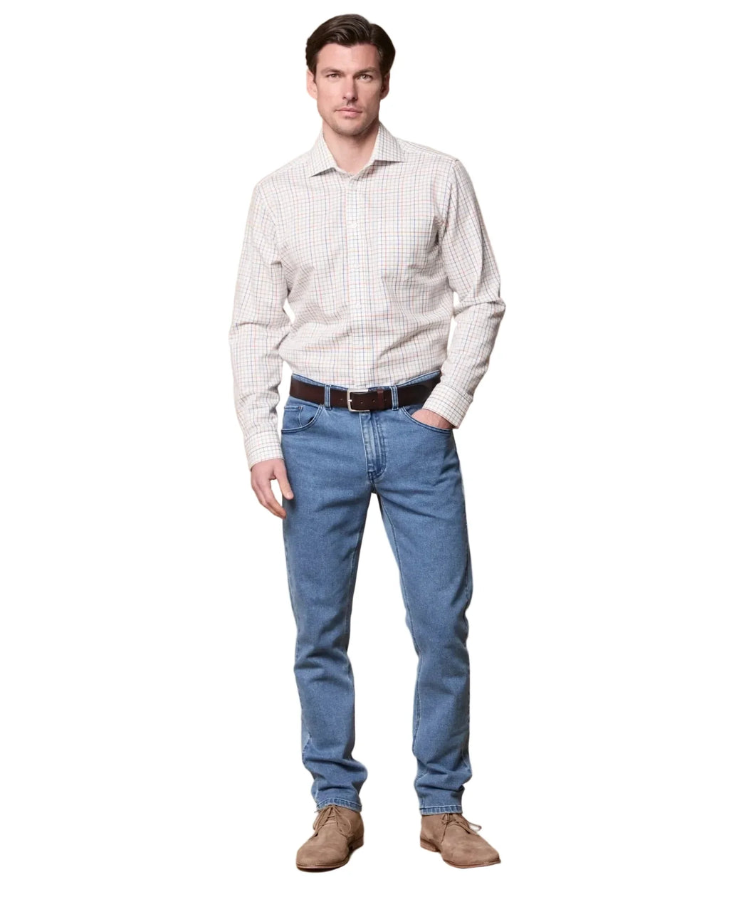 Magee Caher Tattersalls Shirt styled in the cream Tattersalls check
