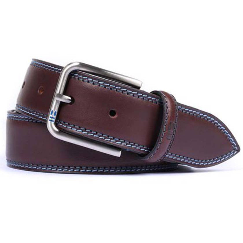 Miguel Bellido 840 brown leather belt with blue stitching