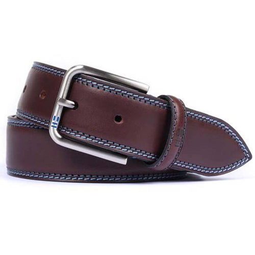 Miguel Bellido 840 brown leather belt with blue stitching