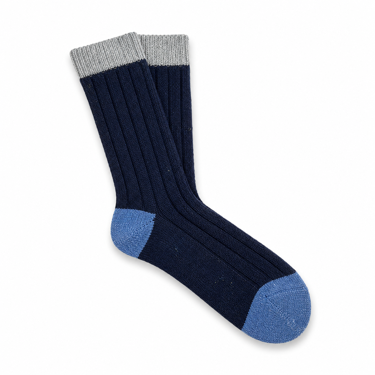 Pantherella Thornham navy fleck socks with contrasting blue heel and toe