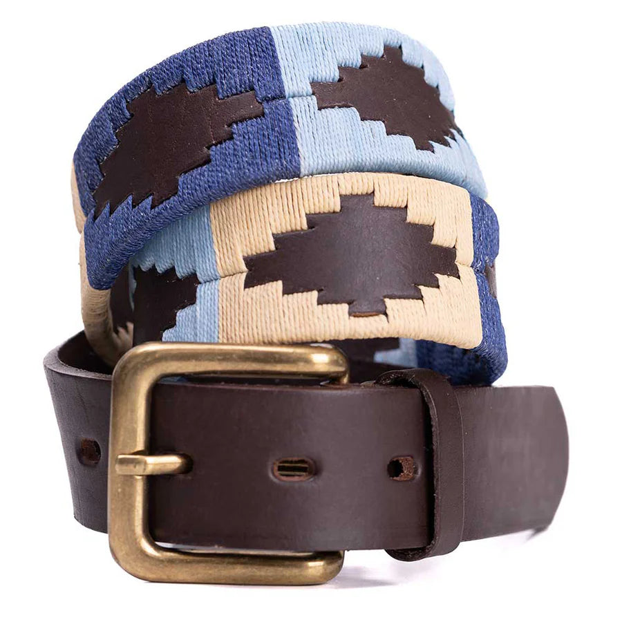 Pioneros - Polo Belt | 3 Colour - Colour: Pale Blue with Navy and Beige