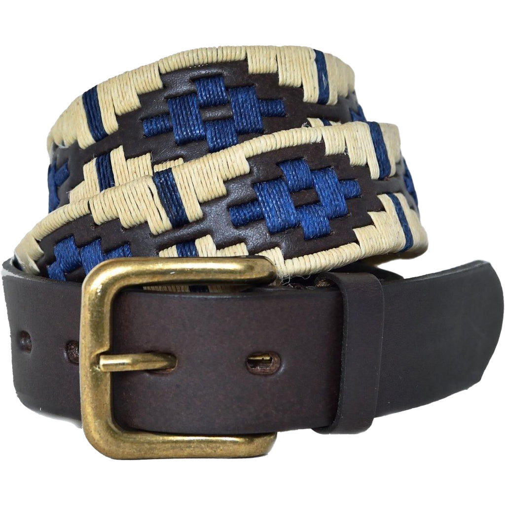 Pioneros - Polo Belt | 3 Colour | Diamond Stripe - Colour: Beige with Navy Stripe and Blue Diamond