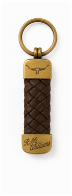 R.M.Williams Plaited Key Ring in Brown with brass fittings - front view
