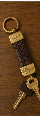 R.M.Williams Plaited Key Ring in Brown with brass fittings - lifestyle view