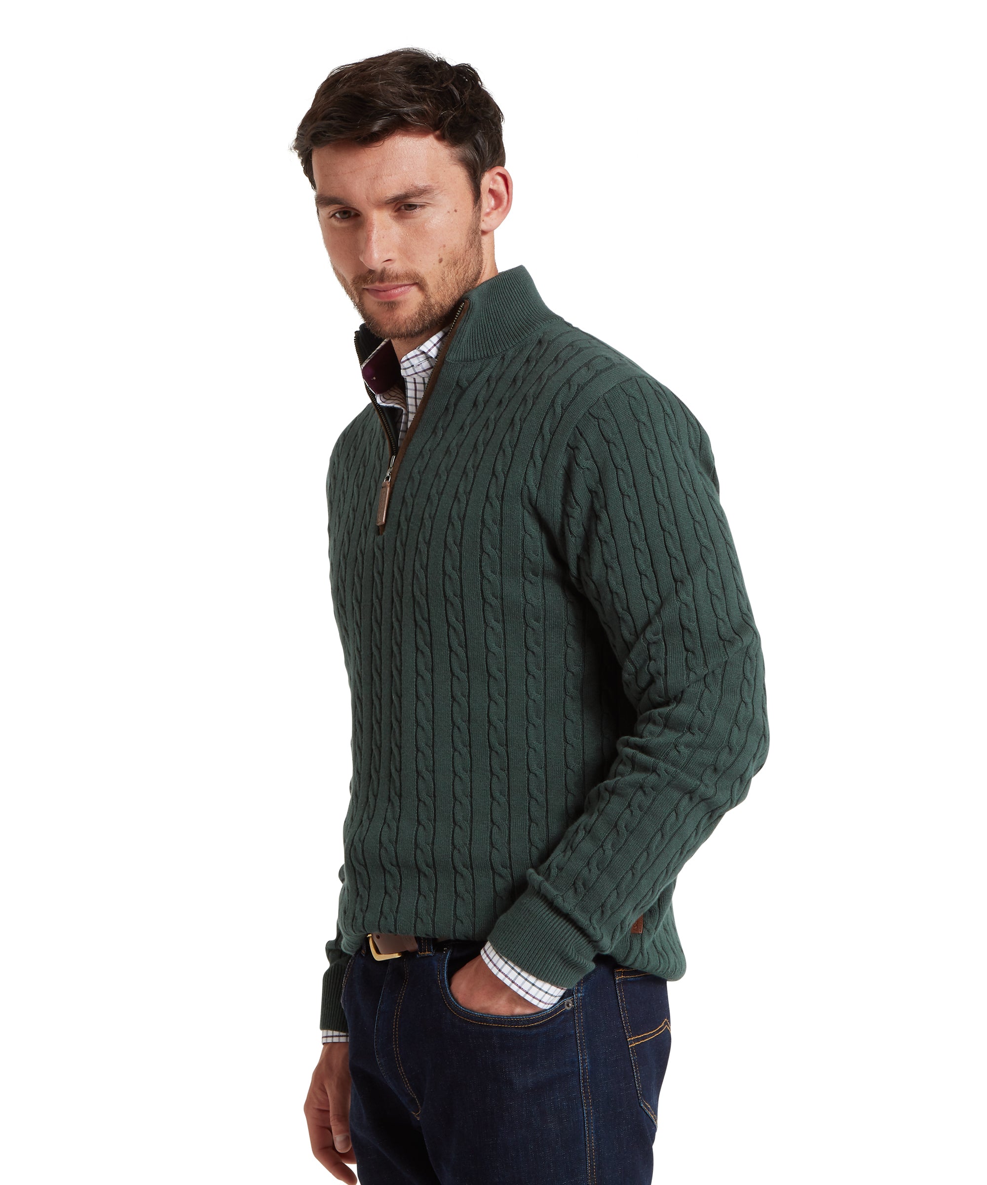 Calton Cotton Cashmere Cable 1/4 Zip Jumper