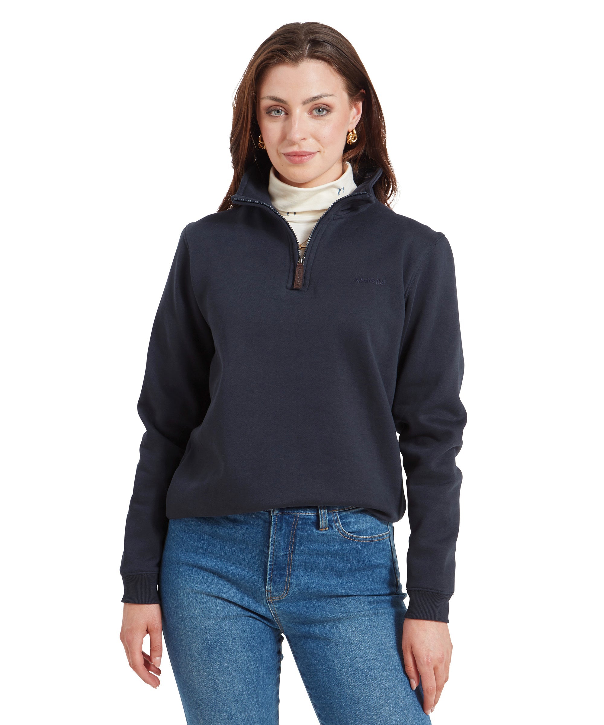 Schöffel Sennen Cove Quarter-Zip Sweatshirt in True Navy, model view