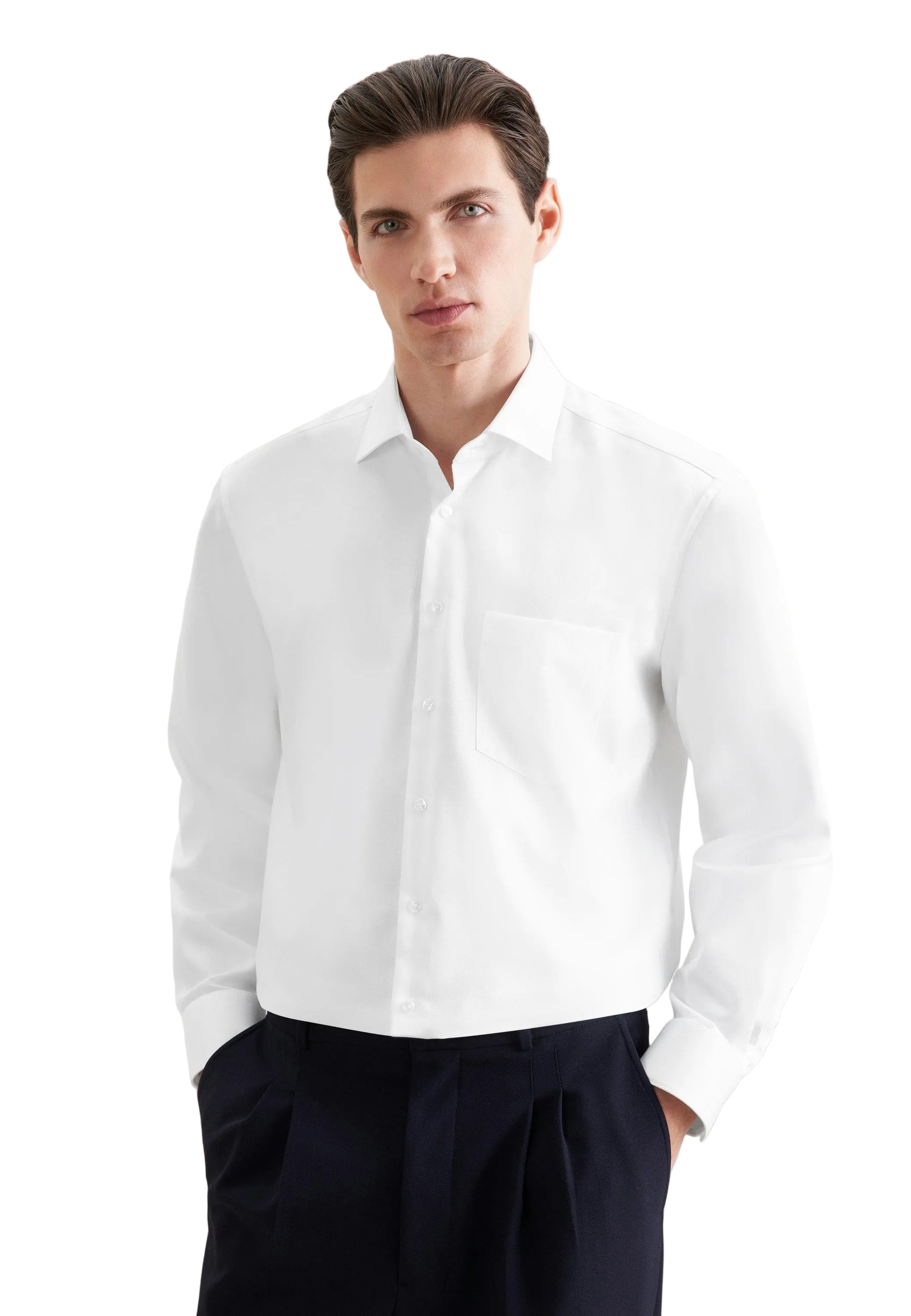 Seidensticker Regular Fit white twill business shirt – front view