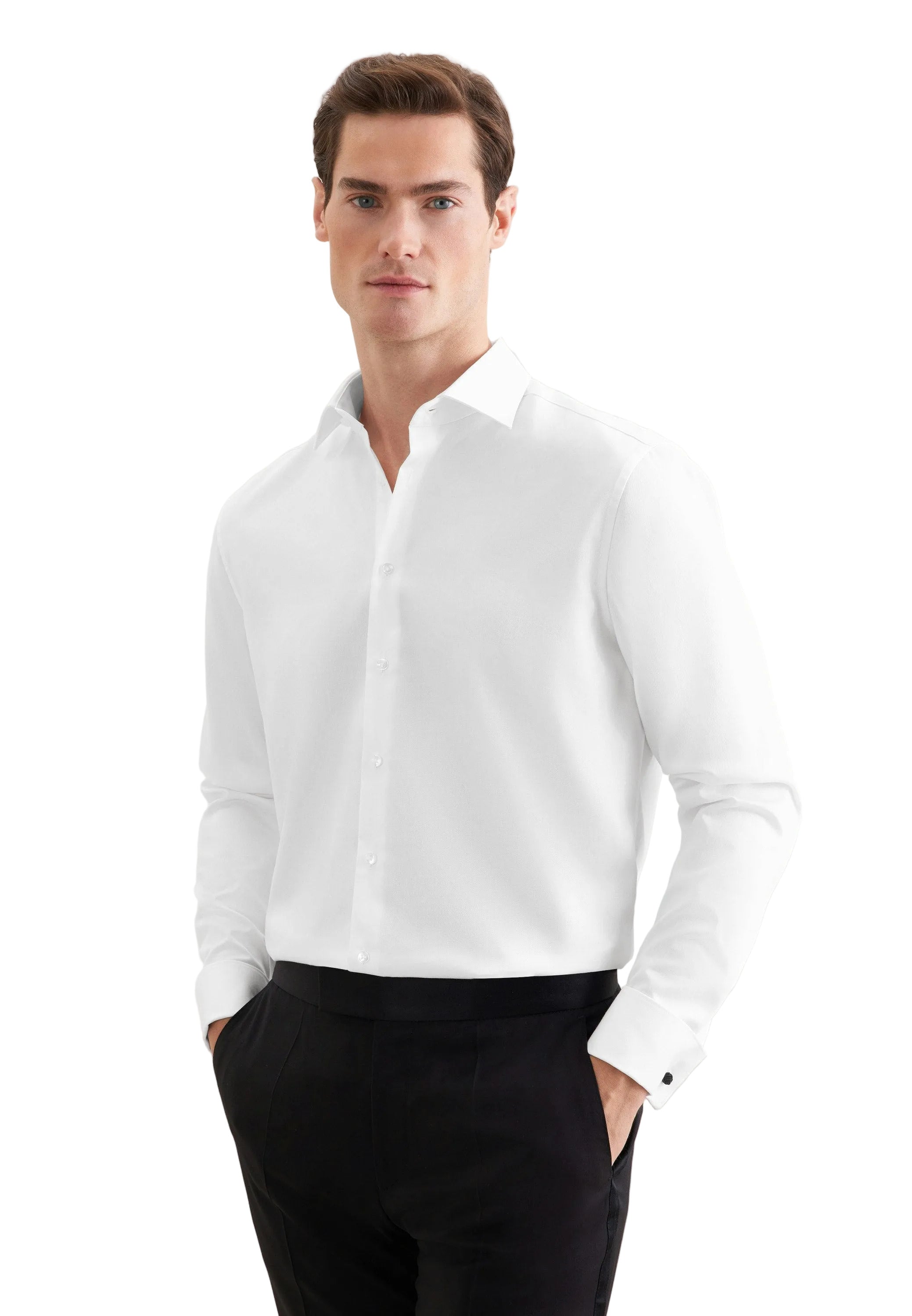 Seidensticker Regular Fit white double cuff twill business shirt – front view