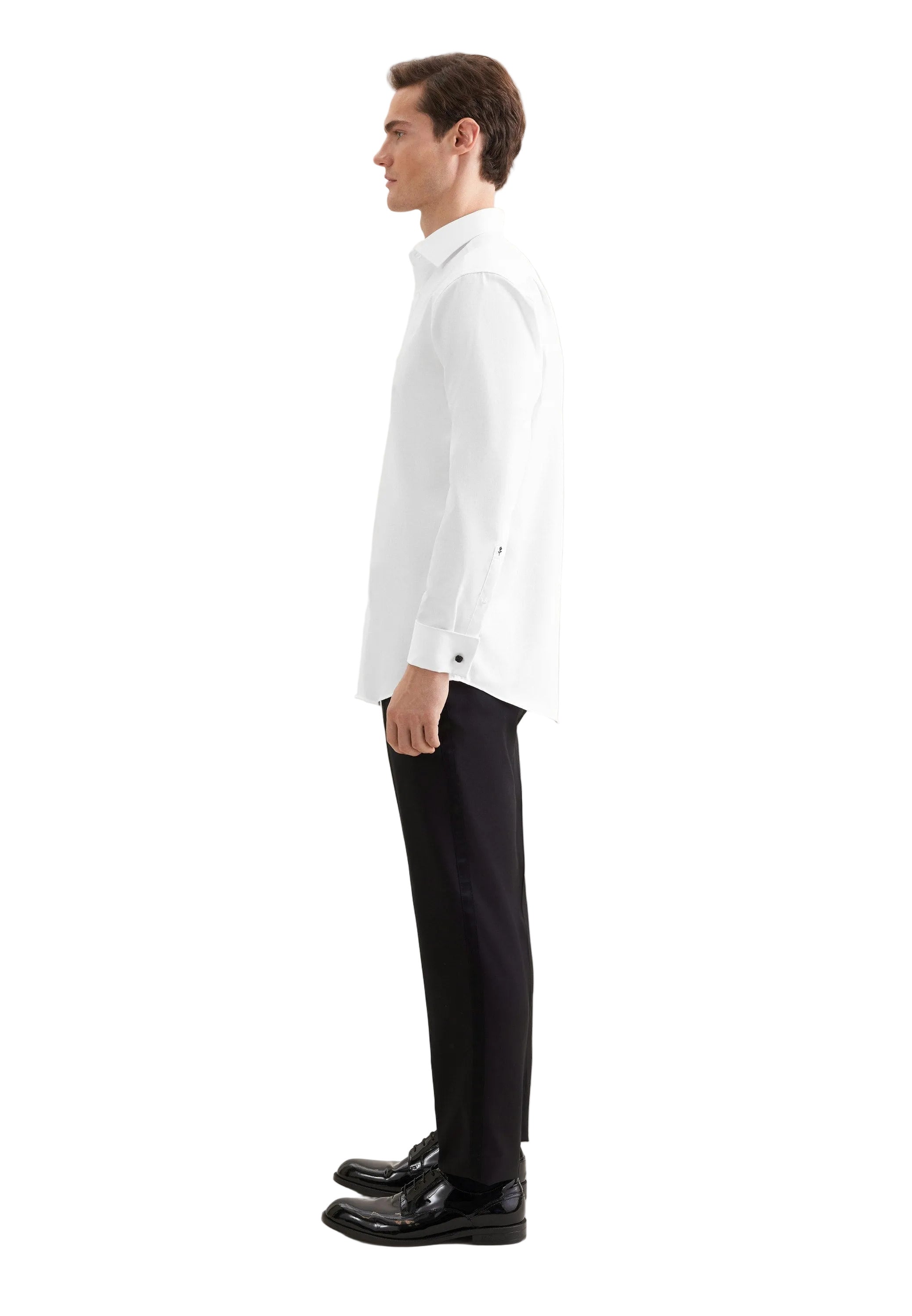 Seidensticker Regular Fit white double cuff twill business shirt – styled with navy tailoring