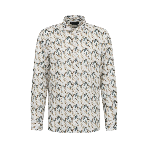 Bugatti bird-print linen shirt in Bottle Green – front product view