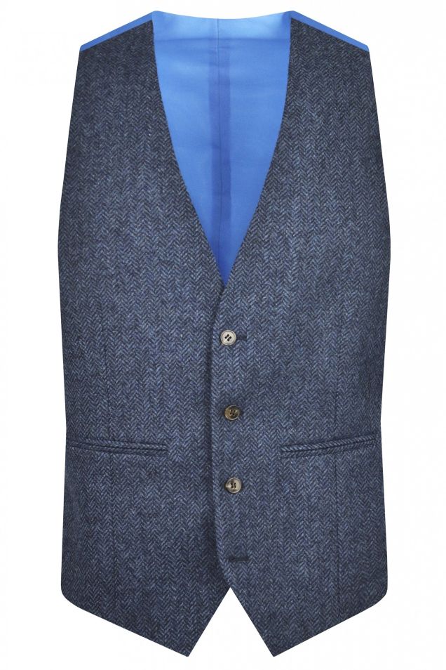 Torre Colt blue herringbone wool tweed waistcoat
