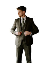 Torre green herringbone wool tweed three-piece suit front view