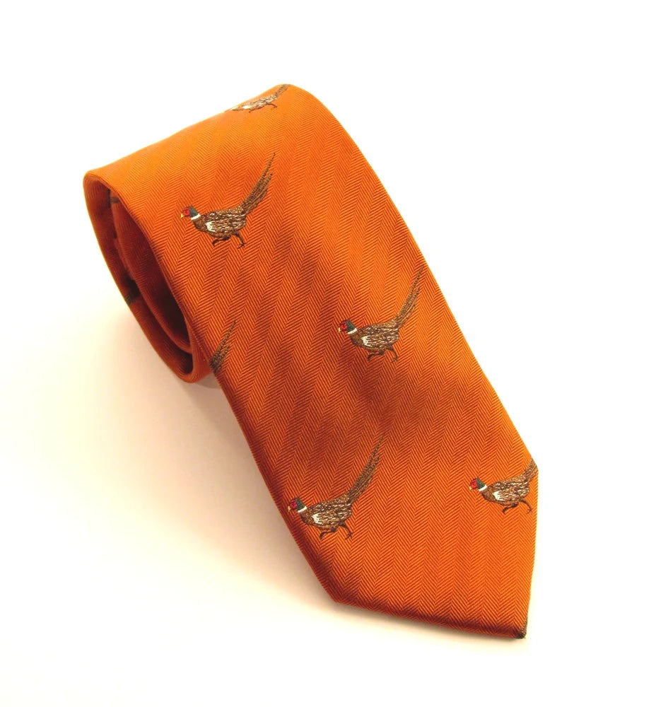 Van Buck Running Pheasant Country Silk Tie in Orange