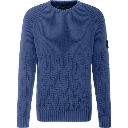 Fynch Hatton - Textured Rib Crew Cotton Neck Pullover - Colour: Blue