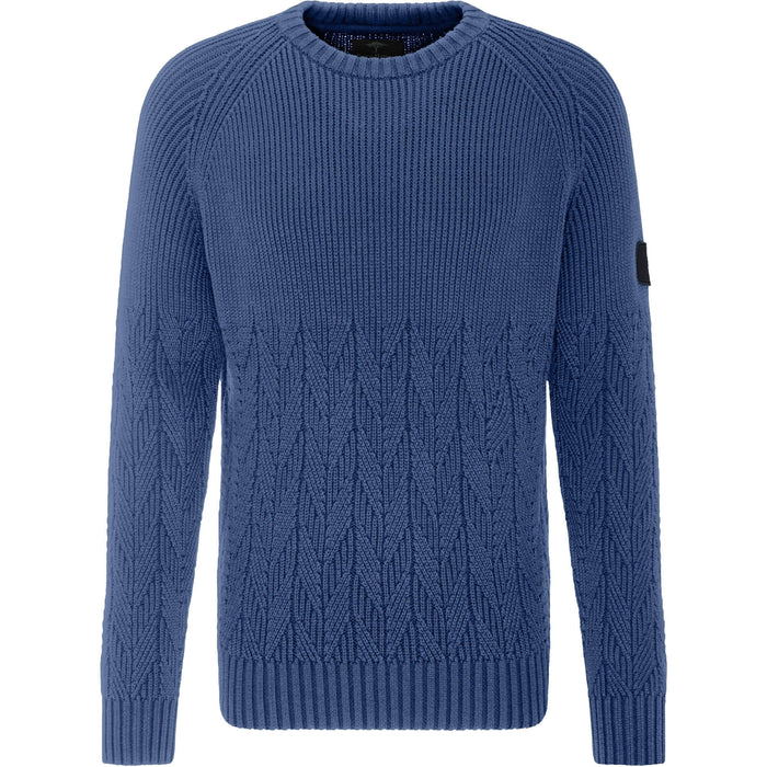 Fynch Hatton | Crew Neck Pullover | Cotton | Blue Textured Rib | Size: Medium