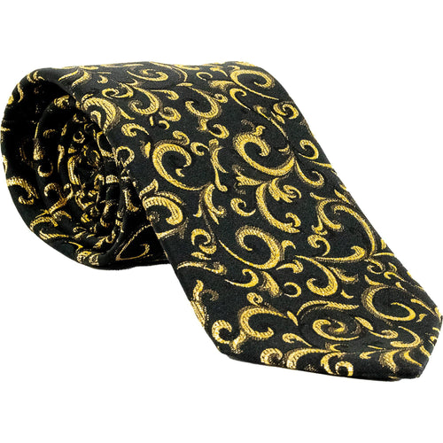 Black polyester tie with gold pattern