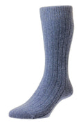 Pantherella Waddington cashmere ribbed socks in sky marl – product view
