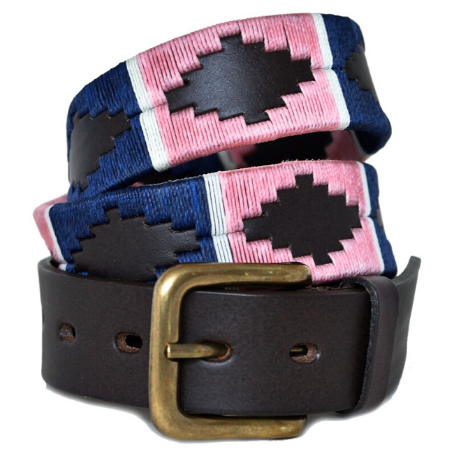 Pioneros - Polo Belt | 3 Colour | Stripe - Colour: Pink and Navy with White Stripe